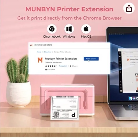 Pink-Munbyn 4x6 Thermal Label Printer-NWT💗 - Picture 2 of 10